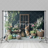 Aperturee - Aperturee Colorful Eggs Floral Woven Basket Easter Backdrop